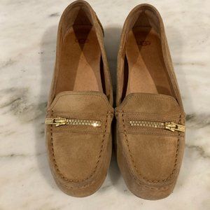 UGG tan suede slip on loafers, size 9